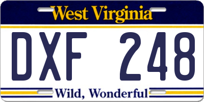 WV license plate DXF248
