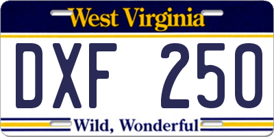 WV license plate DXF250