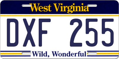 WV license plate DXF255
