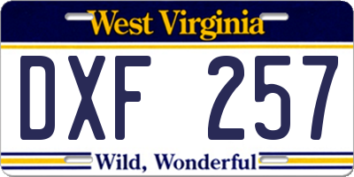 WV license plate DXF257