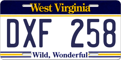 WV license plate DXF258