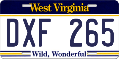 WV license plate DXF265