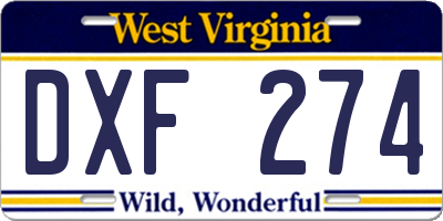 WV license plate DXF274