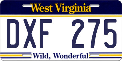 WV license plate DXF275