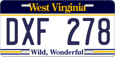 WV license plate DXF278
