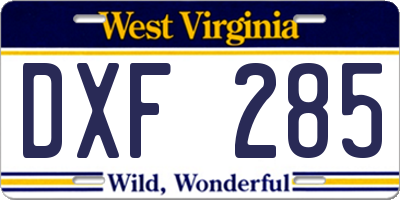 WV license plate DXF285