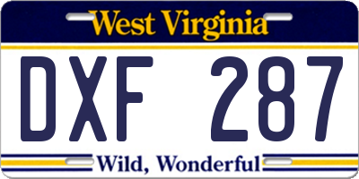 WV license plate DXF287