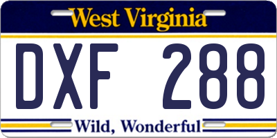 WV license plate DXF288