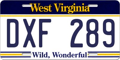 WV license plate DXF289