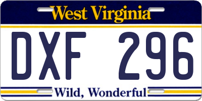 WV license plate DXF296
