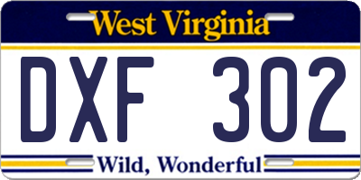 WV license plate DXF302