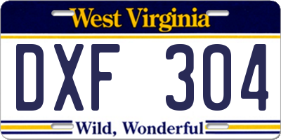 WV license plate DXF304