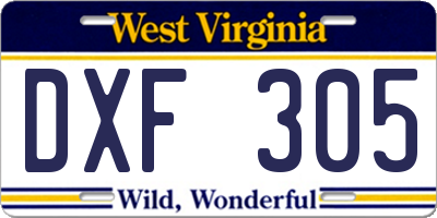 WV license plate DXF305