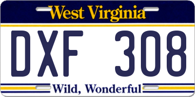 WV license plate DXF308