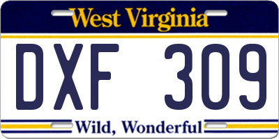 WV license plate DXF309