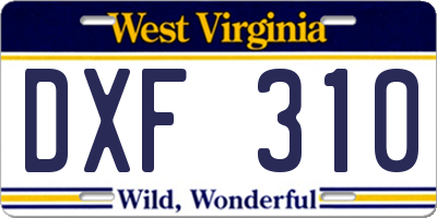 WV license plate DXF310