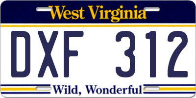 WV license plate DXF312
