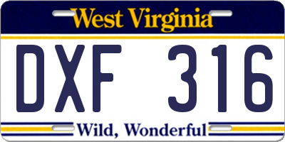 WV license plate DXF316