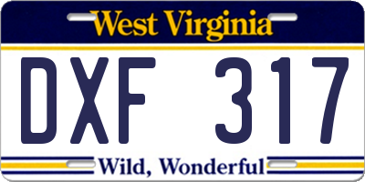WV license plate DXF317