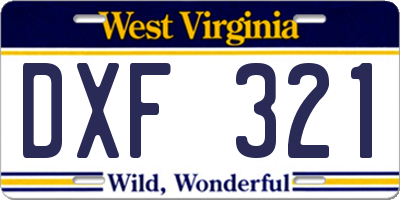 WV license plate DXF321