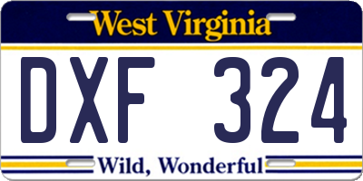 WV license plate DXF324