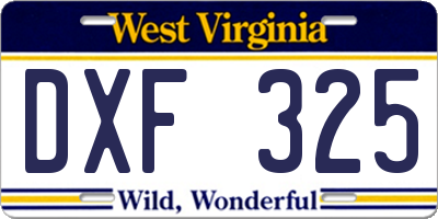 WV license plate DXF325