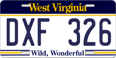 WV license plate DXF326