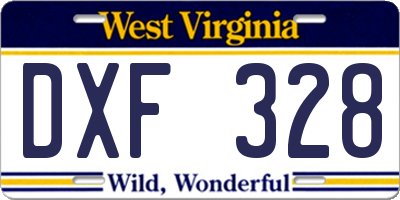WV license plate DXF328