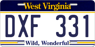 WV license plate DXF331