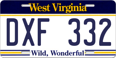 WV license plate DXF332