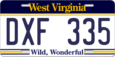 WV license plate DXF335