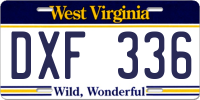 WV license plate DXF336