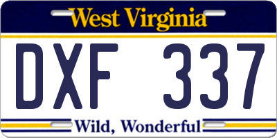 WV license plate DXF337