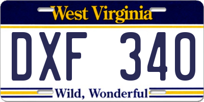 WV license plate DXF340