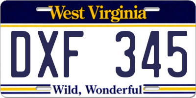WV license plate DXF345