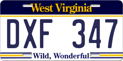WV license plate DXF347