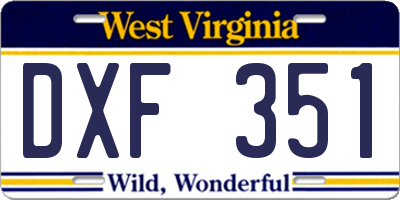 WV license plate DXF351