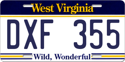 WV license plate DXF355
