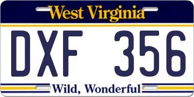 WV license plate DXF356
