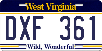 WV license plate DXF361