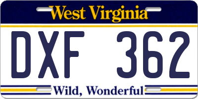 WV license plate DXF362