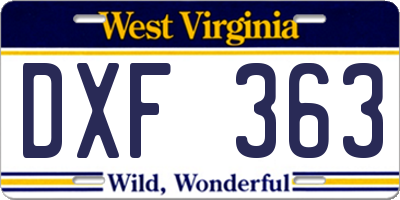 WV license plate DXF363