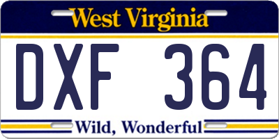 WV license plate DXF364
