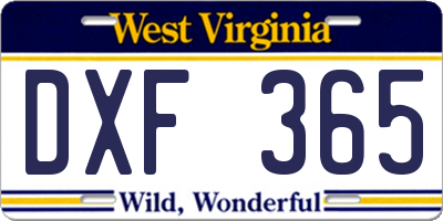 WV license plate DXF365