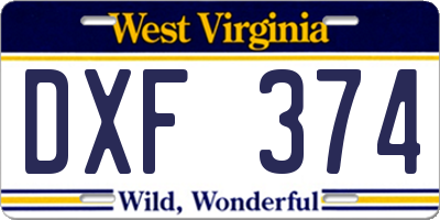 WV license plate DXF374