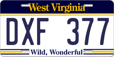WV license plate DXF377