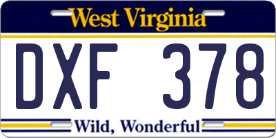 WV license plate DXF378