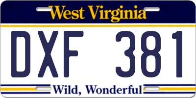 WV license plate DXF381