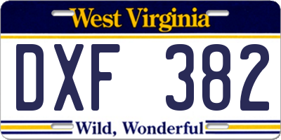 WV license plate DXF382