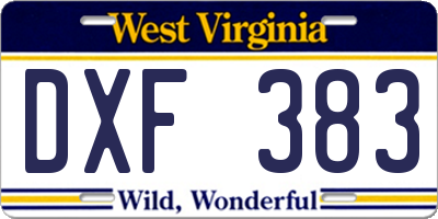 WV license plate DXF383